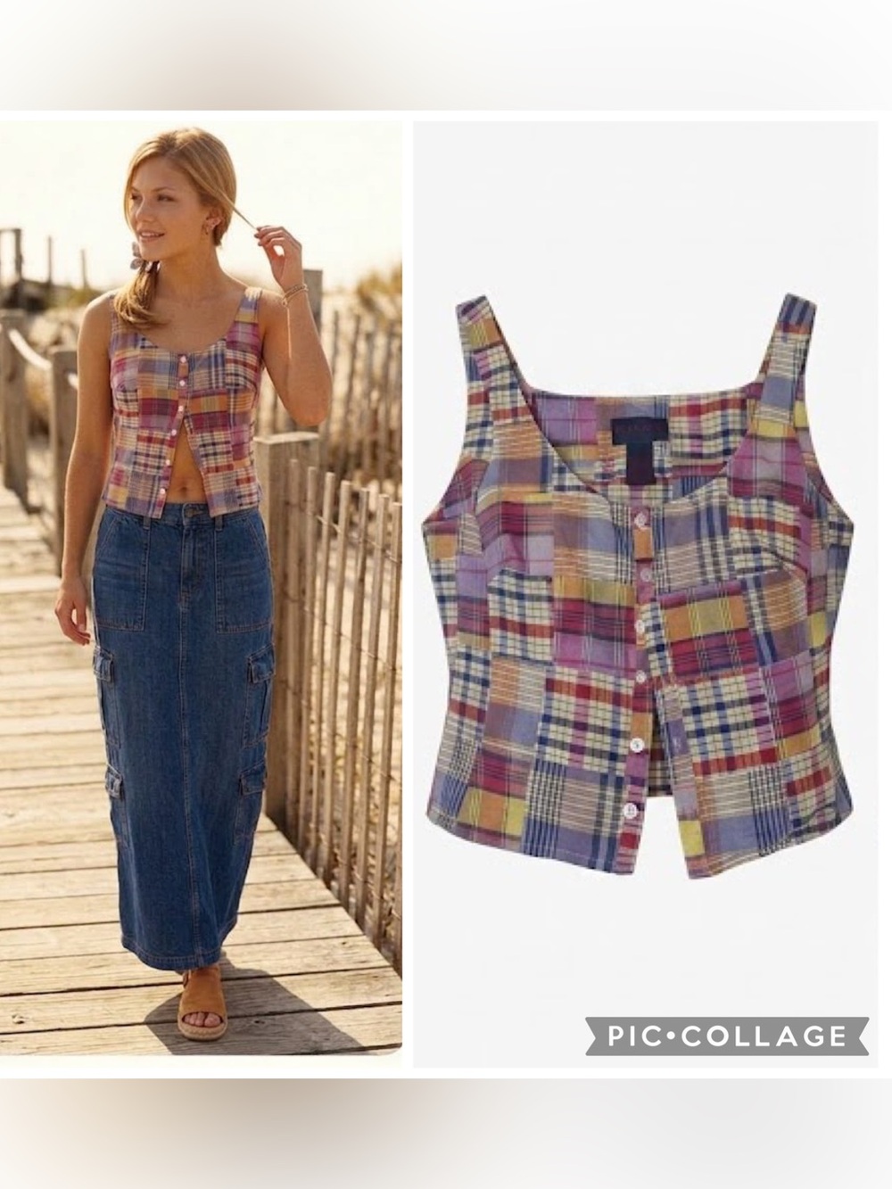 Y2K Ralph Lauren Madras Plaid Sleeveless Top M